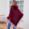 Autumn and Winter Women Stripe Loose Bat Sleeve Cross Border Cloak Cardigan Knitwear Half High Collar Sweater