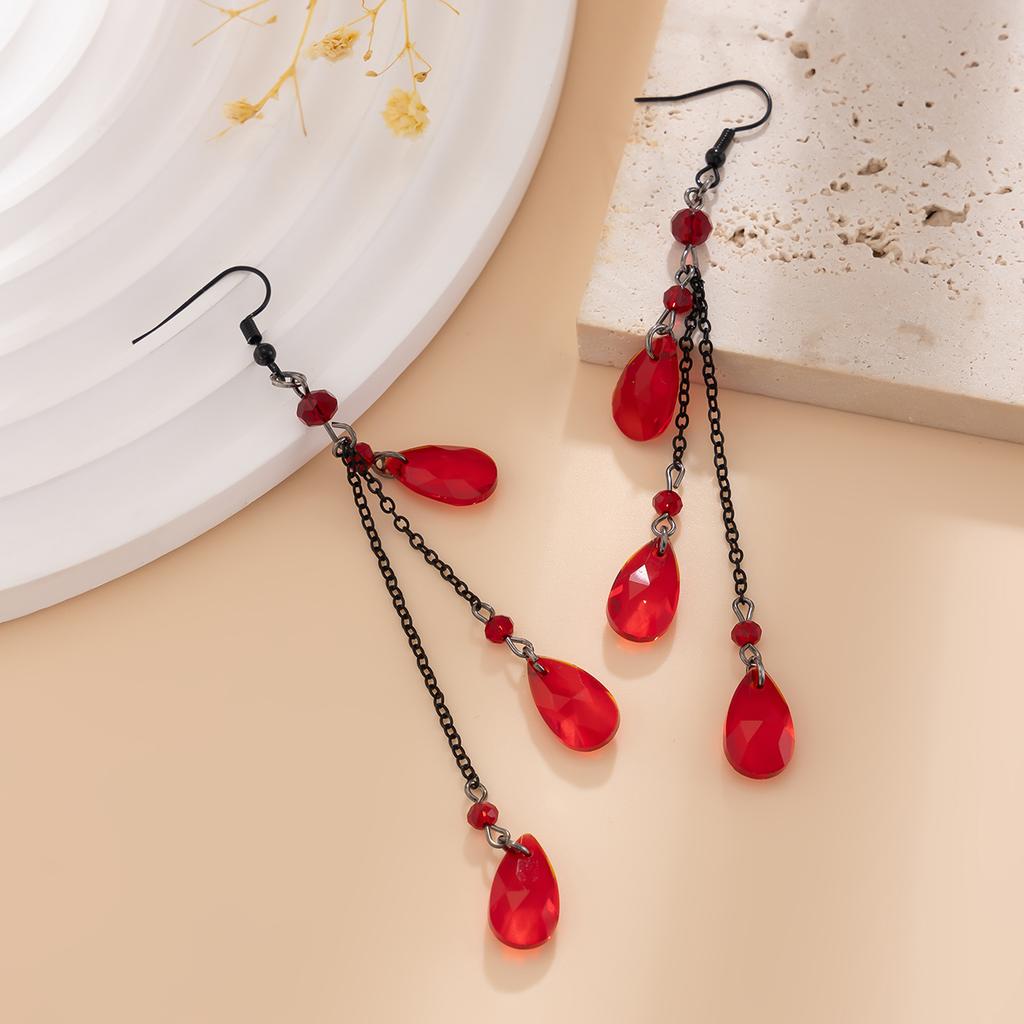 SHIXIN Halloween Red Crystal Blood Droplet Long Tassel Pendent Earrings for Women Gothic Vintage Water Drop Dangle Earring 2026