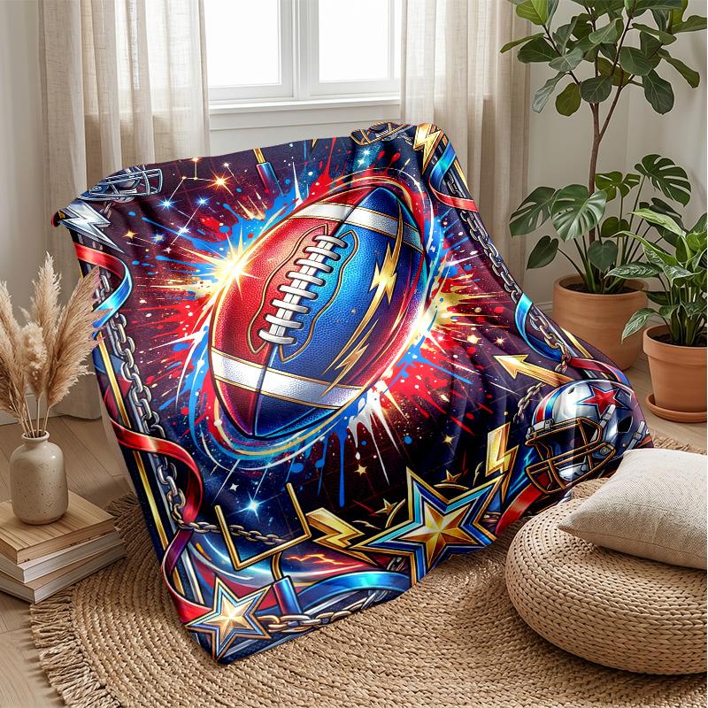 Football Artwork Splash Theme Blanket Lightweight Warm Flannel Blanket Decorative Throw Blanket for Home Decoration