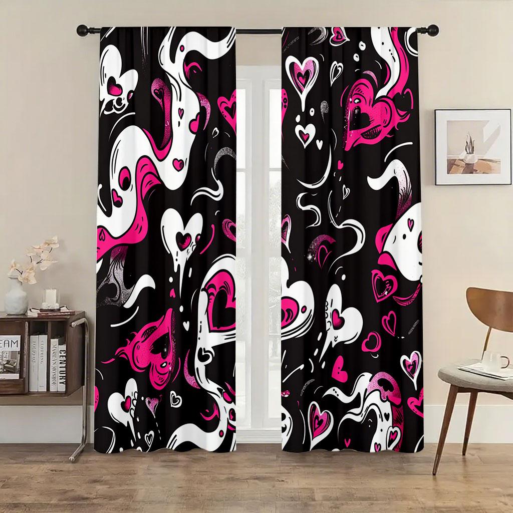 

2pcs Pink and white heart-shaped curtains trendy and cool dark bedroom and living room decorative with drawbar pockets 100*130 HOOK 1pcs