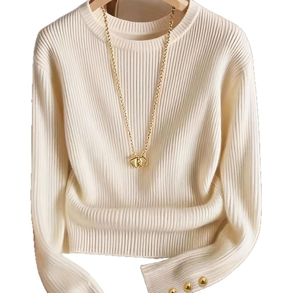Women Knitted Long Sleeve T-Shirt Soft Basic Knit Top