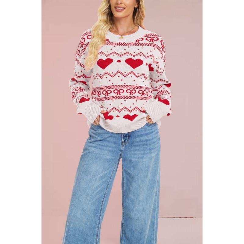 Hot Sale Valentine's Day Knitted Sweater Women's Fashion Casual Long Sleeve Love Pullover Sweater