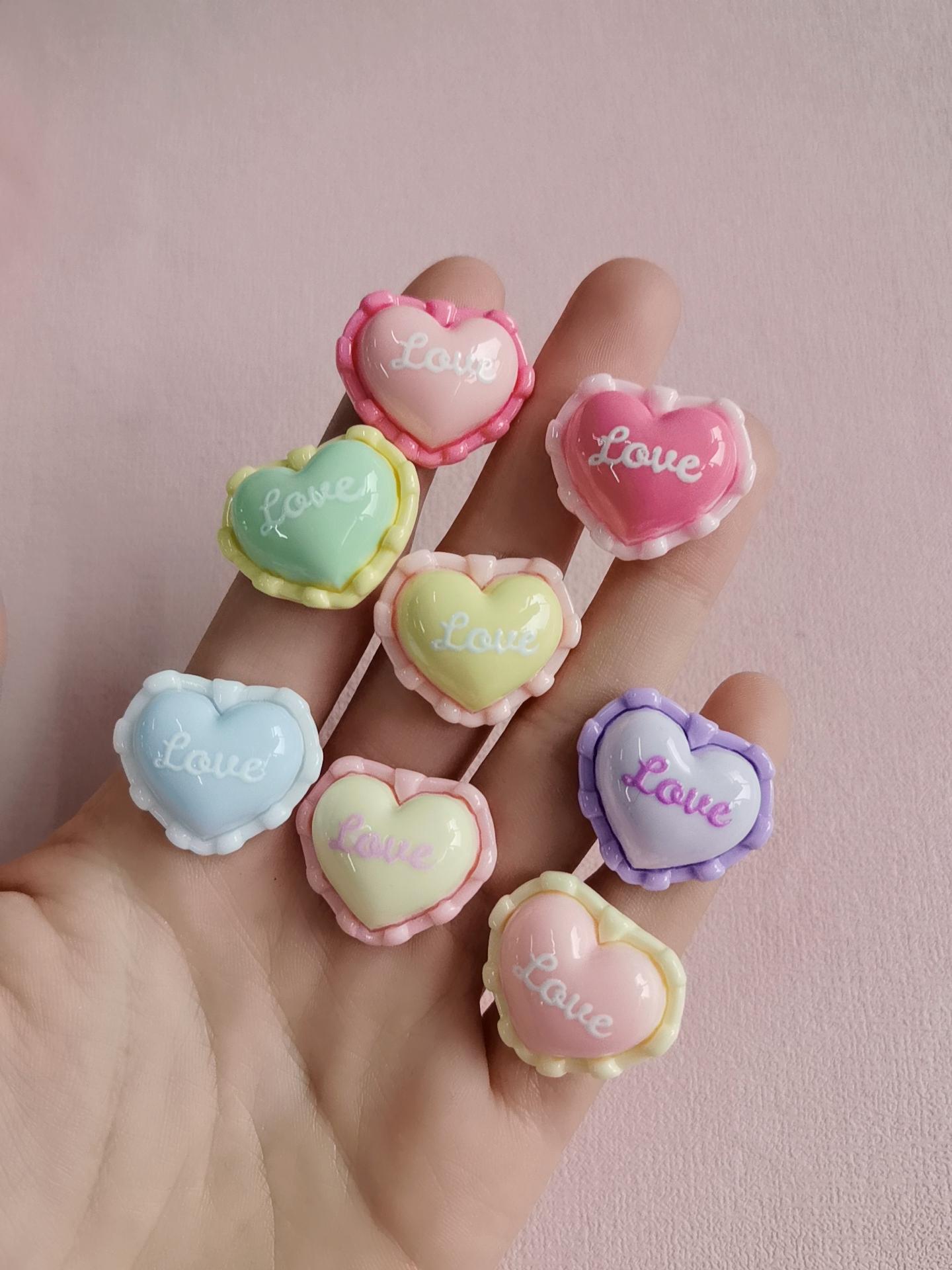 Resin Colorful Love Letter Heart Cabochon Flatbacks Embellishments for Scrapbooking DIY Hair Accessories Phone Decor 21*25mm-100pcs/bag