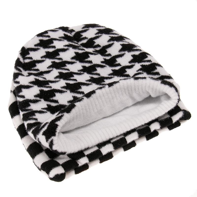 European and American Striped Knitted Hat Pullover Hat Autumn and Winter Headband Set Warm Black and White Element Cow Wool Hat