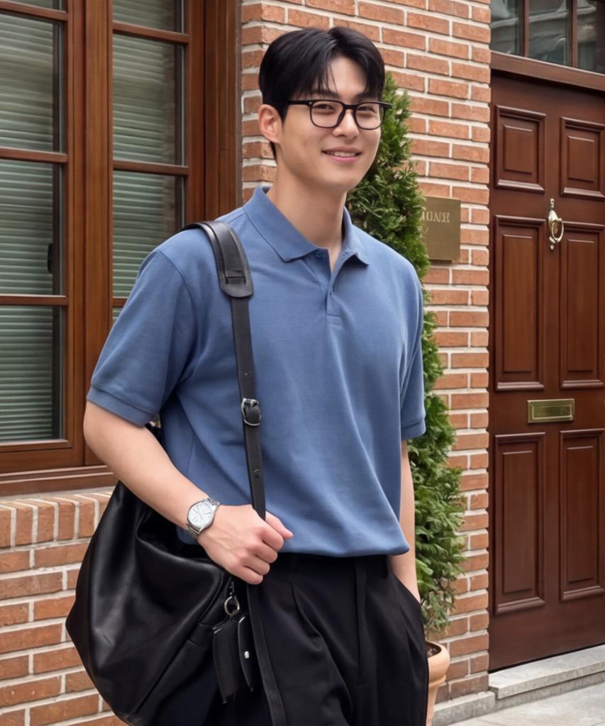 BASIC HOUSE Uni Semi-Overfit Pique Polo Shirt Dark Blue Lyts3104