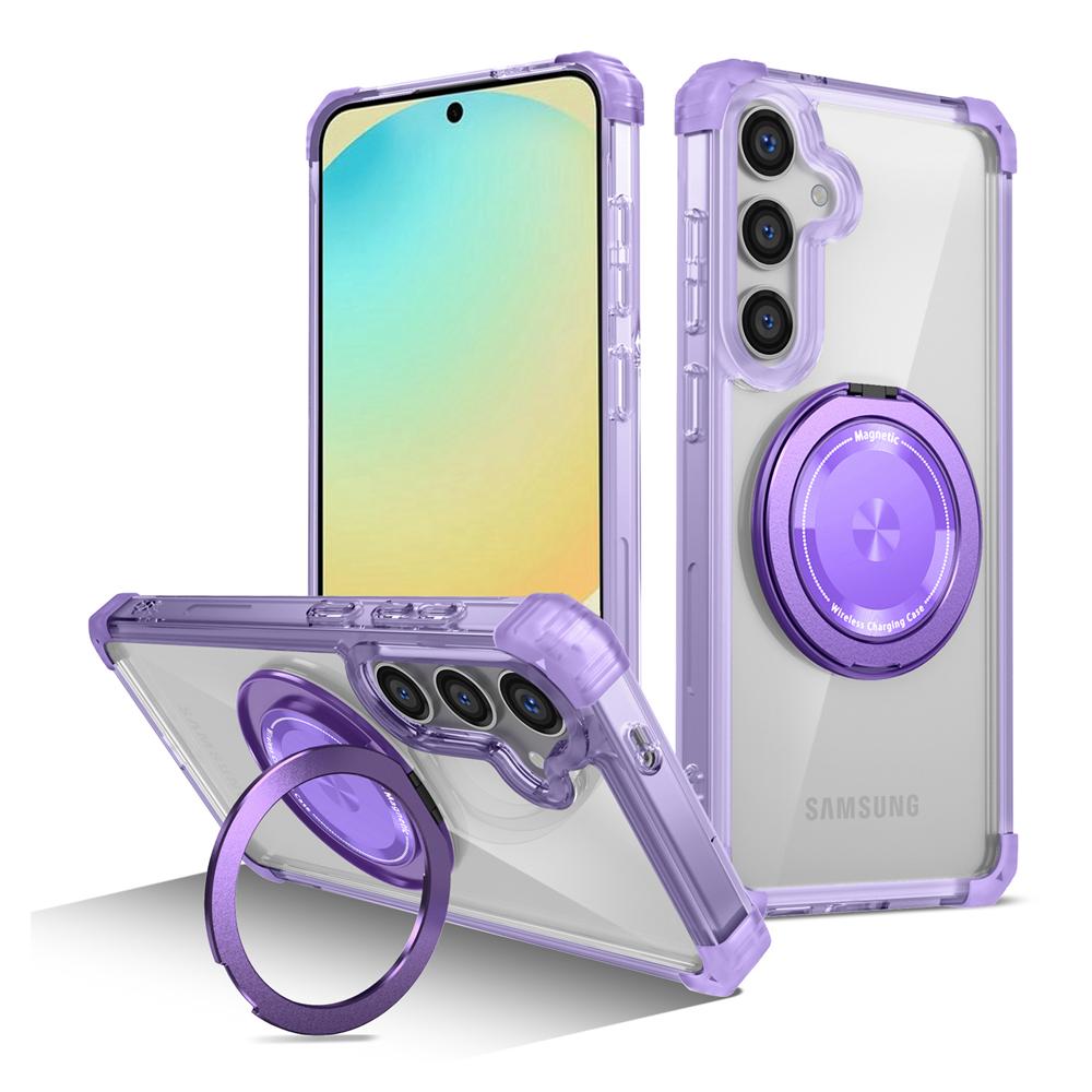 KEYSION Transparent Case for MagSafe for Samsung Galaxy S24 FE 5G 360° Magnetic Ring Stand Wireless Charging Clear Phone Cover