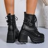 Women's Gothic Platform Chunky High Heel Ankle Boots Black Buckle Strap Lace Up Zipper Motorcycle Boots Woman Punk Style Shoes