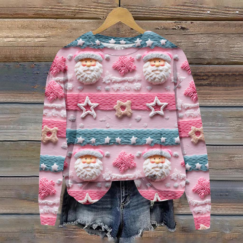 Women's Christmas Printed Casual Fashion Long Sleeve Round Neck Pullover Top