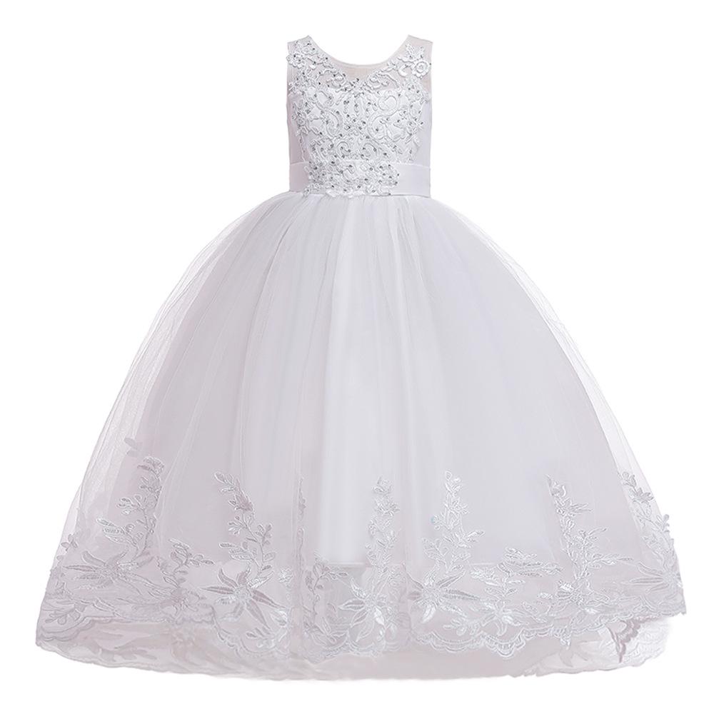 Girls' Lace Beaded Princess Evening Gown with Train