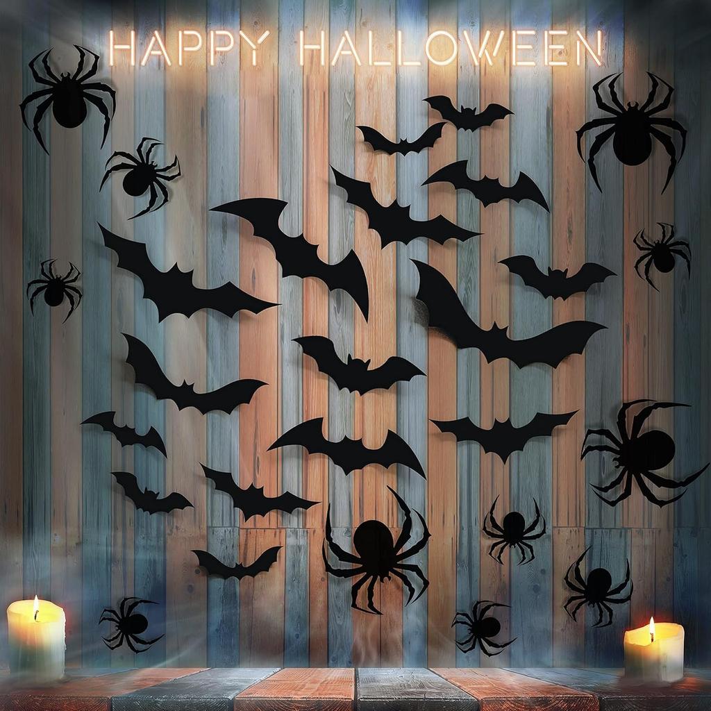 12Pcs Black Bat 3D Wall Stickers For Home Room Decoration Party Door And Window Halloween Supplies Decor Hanging Christmas Decor