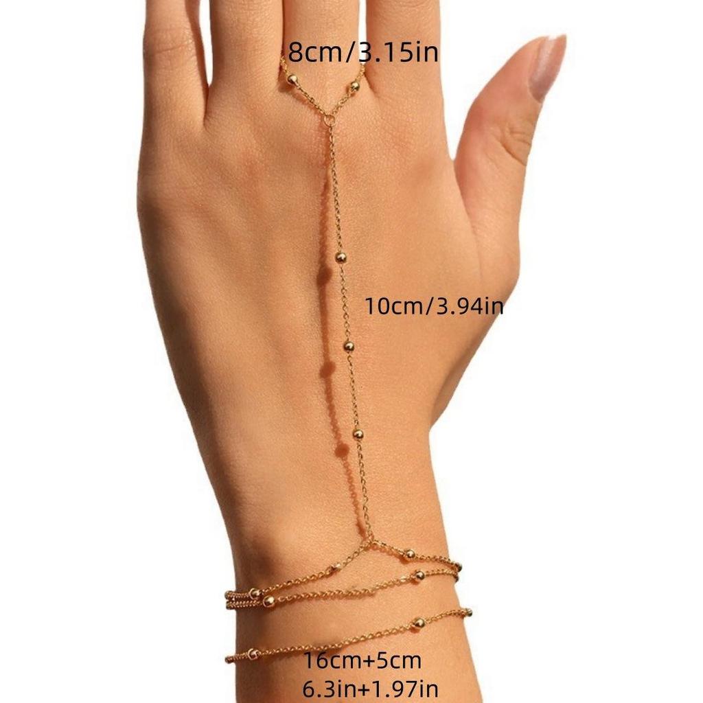 Bracciale Schiava Europeo Creativo in Cristallo Zirconia: Catena Quadrata con Perline e Collegamento al Dito da Donna