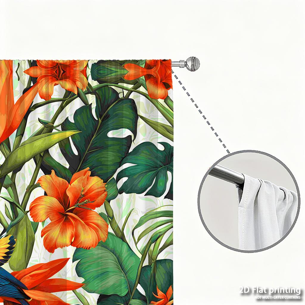 Piece Set High Definition Digital Printed Curtainstropicalfloralpatternbirdsorangegreenhome Decoration Style Curtain Made Of Polyester