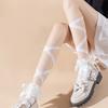 Women Japanese Ballet JK Sweet Ruffle Lace Cotton Crew Socks Elegant Ribbon Tie Bandage Solid Color Ankle Socks Hosiery