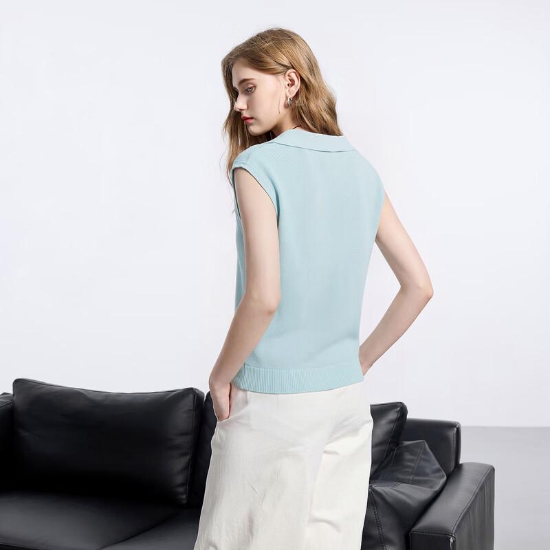 SanCai Lyocell Blend Sleeveless Polo Knit Top