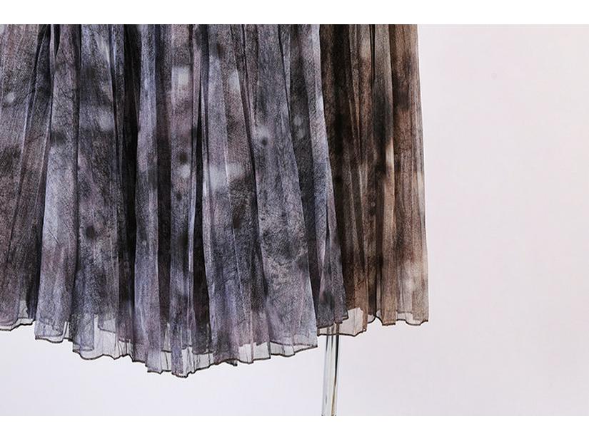 Fei Yuan Ink Print Mesh Midi Skirt - Women's Spring Fashion Versatile & Stylish for Daily Commute