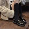 British Retro Loafers Platform Badge Small Leather Shoes Women's Autumn and Winter Leather Niche College Style Black Thick Heel Single Shoes
