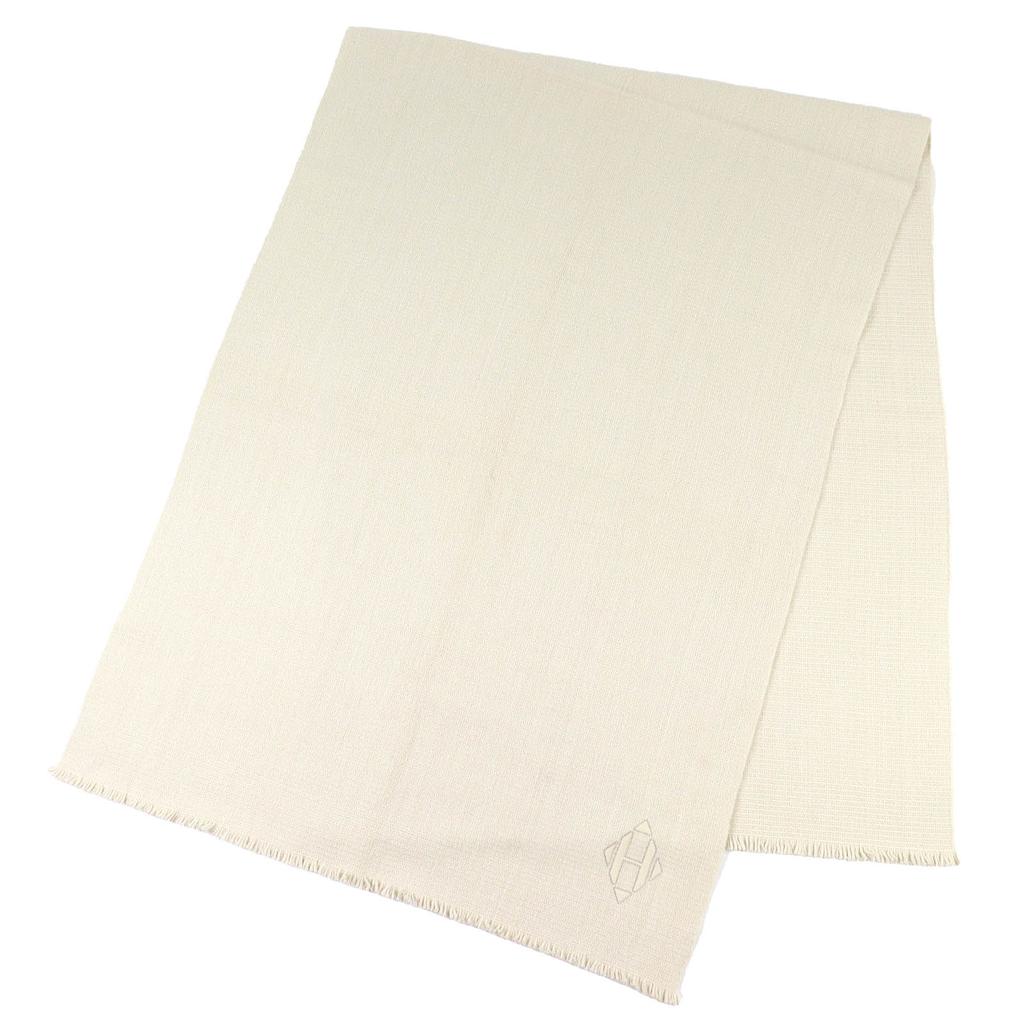 Pristine HERMES shawl H logo leather patch mini fringe large cashmere H693187S Used