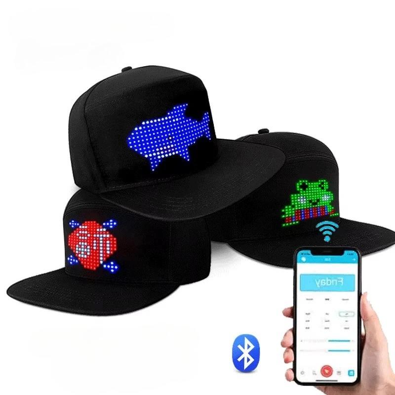 1PC 16x32leds Hat Programmable Hip Hop Cap with App and Bluetooth Control for Festival Party Club Christmas Concert Halloween