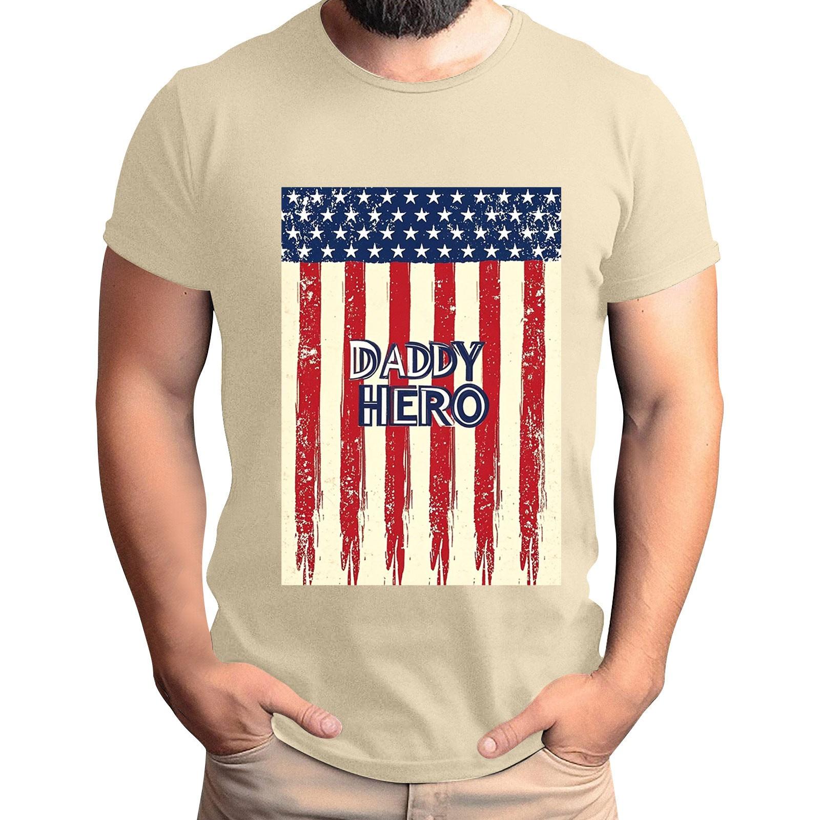 Мужская футболка с принтом флага ко Дню отца мужской свободный повседневный топ с коротким рукавом XXXL бежевый 1235₽