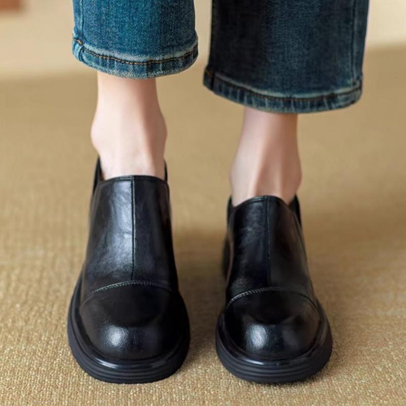 Fashion New Autumn Women Loafers Shoes 2025 Trend Round Toe Chunky Heels Shoes Slip On Comfortable Cool Girl Casual Office Flat Shoes