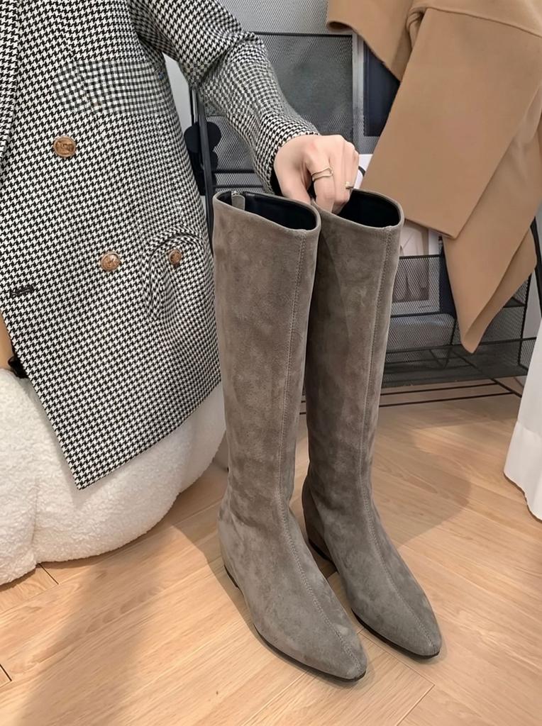 Invisible inner heightening boots women's new pointed matte western tall boots slim straight knight women's boots