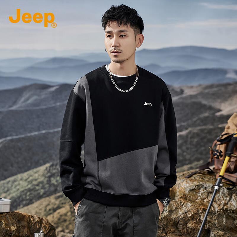 

JEEP Men s Loose Fit Color Block Crew Neck Sweatshirt XL