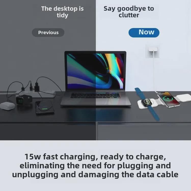 Magnetic 3-in-1 Wireless Charger for Phones, Earbuds, and Watches