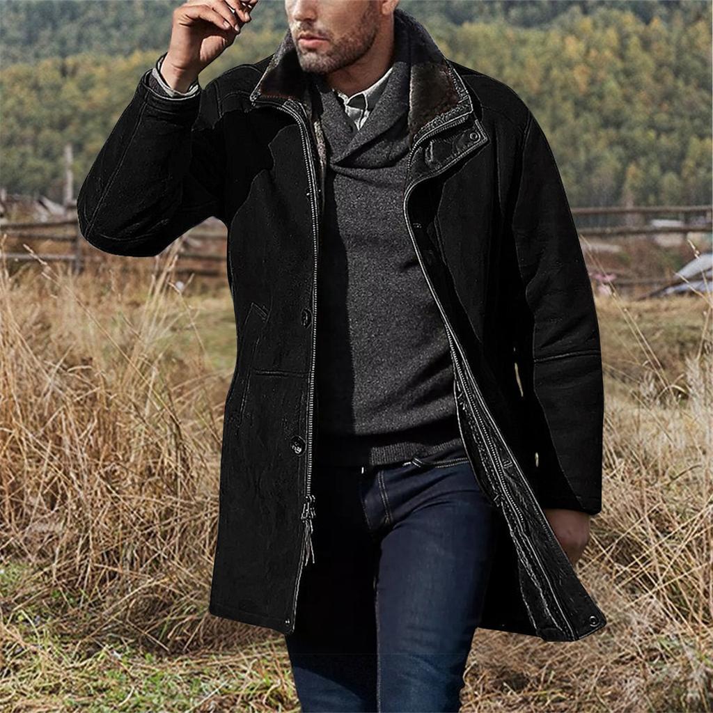 Men's Solid Color Splicing Button Pocket Work Jacket Men's Casual Long Coat