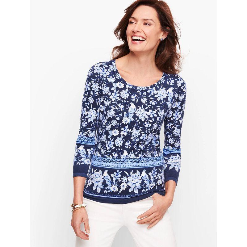 

Cotton Elastic 3/4 Sleeve Pullover Fashion Blue and White Porcelain Printed Blue and white porcelain pattern SP