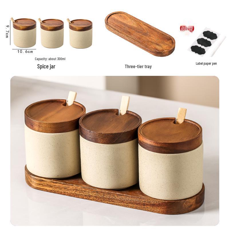 Japanese Retro Ceramic Spice Jar Set for Kitchen and Restaurant Storage