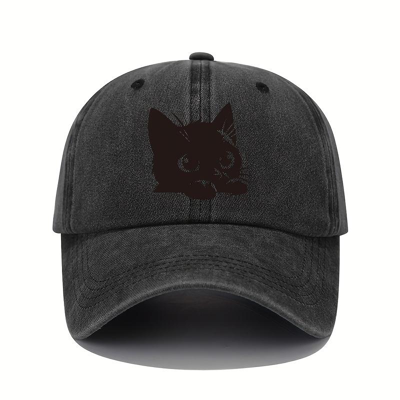 Little Black Cat Printed Baseball Hat Retro Lightweight Washable Hat Adjustable for Men and Women