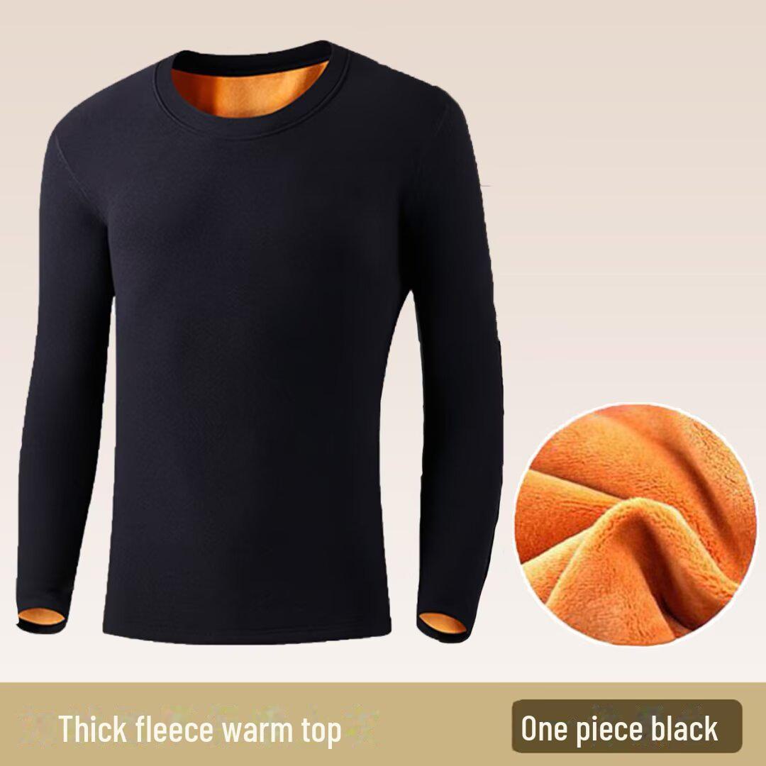 

Мужская бархатная терморубашка с длинным рукавом и круглым вырезом, утолщенная, для осени/зимы XL чёрный