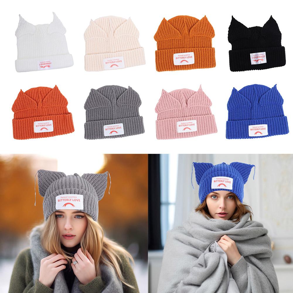 Warm Loverboy Cat Ear Knit Hat Hooded Cap Ear Protection Hat Pig Ear Woolen Hat Autumn and Winter