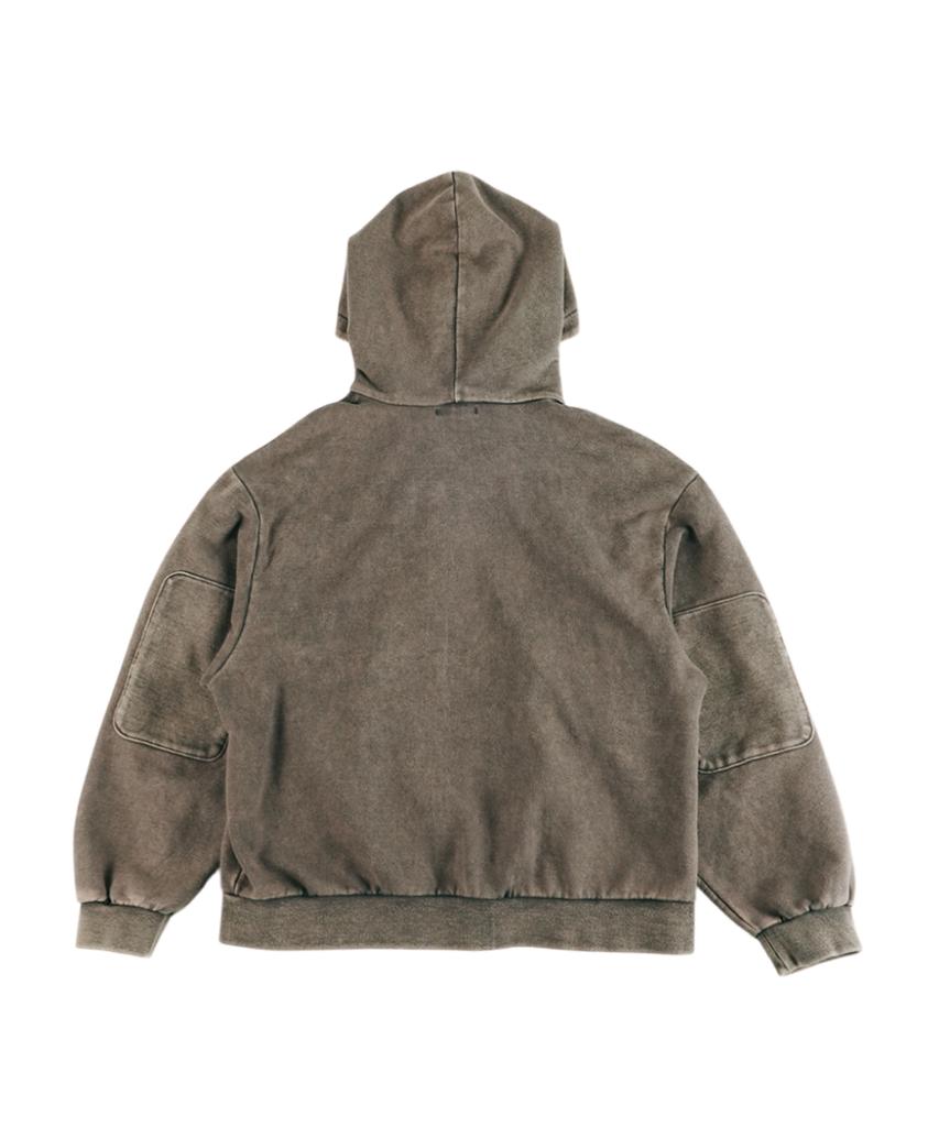 Ertr Chest Pocket Hoodie Zip Up Brown