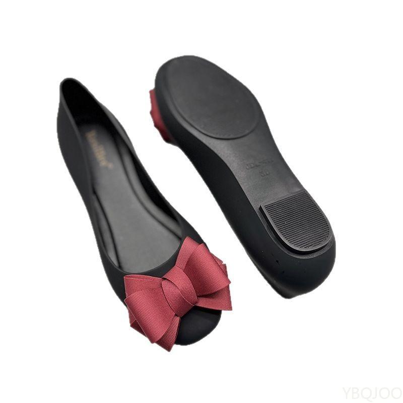 Women's Fashionable Lightweight Bow Tie Rubber Flat Shoes Casual Comfortable Non Slip Low Top Simple Toe Cap Women's Shoes