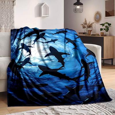 1pc Shark Blanket, Lightweight Flannel Throw Blanket For Sofa, Bed, Travel, Camping, Living Room, Office, Couch, Chair, And Bed