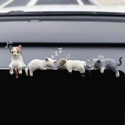 Tela de navegação para console central de carro, decoração para gato dormindo, para exibição de computador, escultura de animal de gato deitado