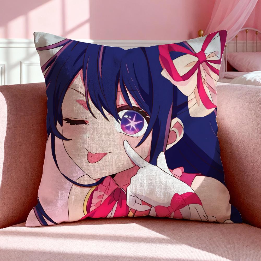 Anime O-Oshi No Ko Cushion Cover Breathable Linen Pillowcase Summer Odorless Eco-Friendly Invisible Zipper Washable