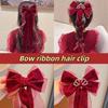Wine Red Bow Ribbon Hair Clip Cute Barrettes Clip Ribbon Bow Velvet Hairpin Hair Accessories Princess Headdress  Year Gift