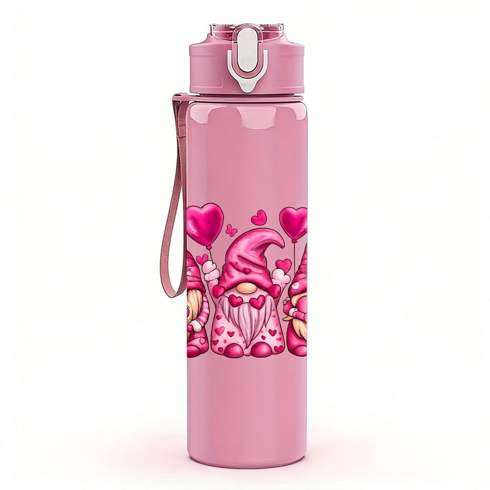 1PC Pink Love Heart Bow Decoration Print 750ml Color Plastic Sports Water Bottle Leakproof Flip Straw Lid Suitable for Sports Office Home Use