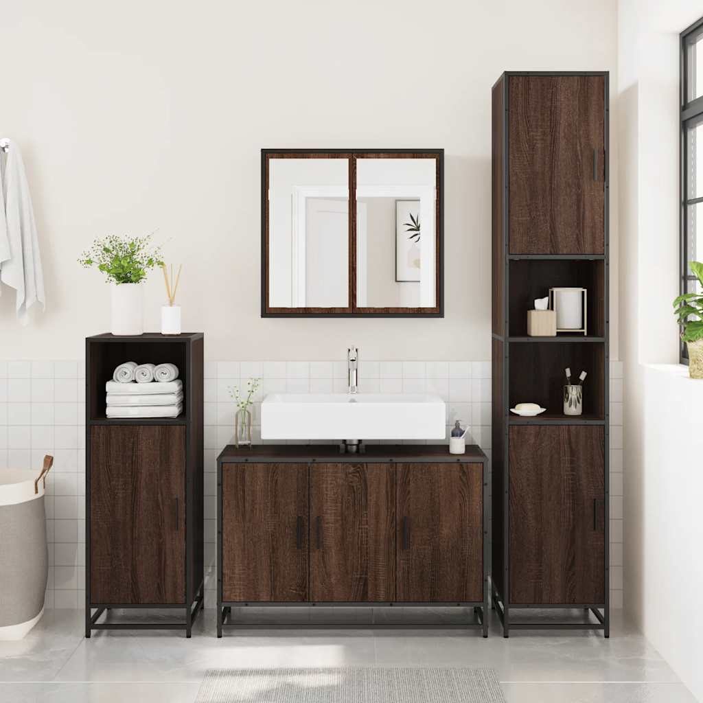 Bathroom Vanity Cabinet Brown Oak Effect 90 X 33 X 60 Cm