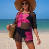 Set 3 Bucăți Costum de Baie Femei Set Sutien cu Bretele Decolteu în V Chiloți cu Talie Înaltă Set Bikini cu Rochie de Plajă din Plasă Respirabilă Petrecere de Vacanță Costume de Baie de Vară