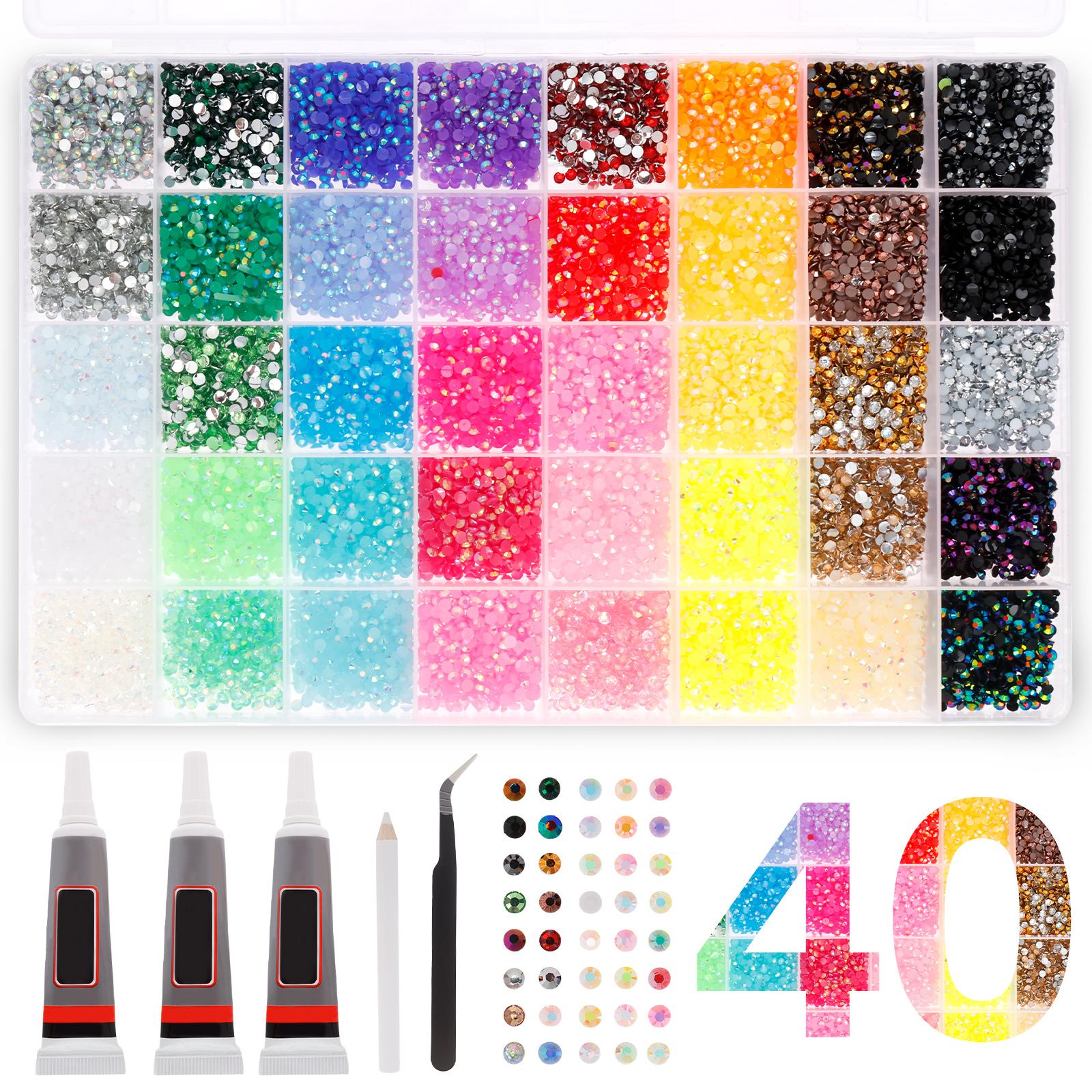 

Resin Jelly Rhinestone Colorful DIY Resin Rhinestone Kits Multi-color Flatback Gem with Pliers for DIY Nail Art Phone Case Decor