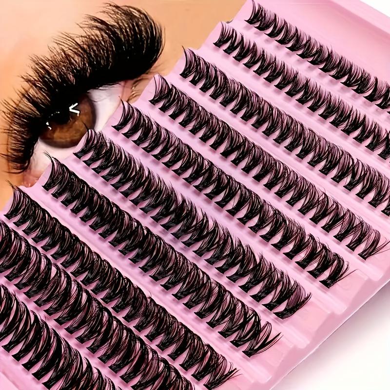 200Pcs Cluster Lashes, 30-100D 8-16mm D Curl Fluffy Cat Eye Lashes, Reusable DIY False Eyelash Extensions for Beginners