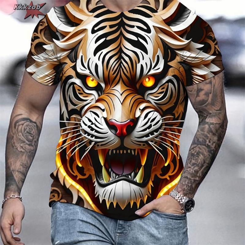 Men's T-Shirt 3D Tiger Print Tees Animal Print Tops Fashion Men Animal Pattern T Shirt Oversized