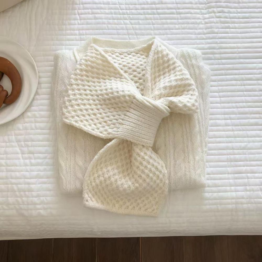 Knitted Neck Scarf Thick Neckerchief Wrap Winter Warm Cross Scarf  Girls