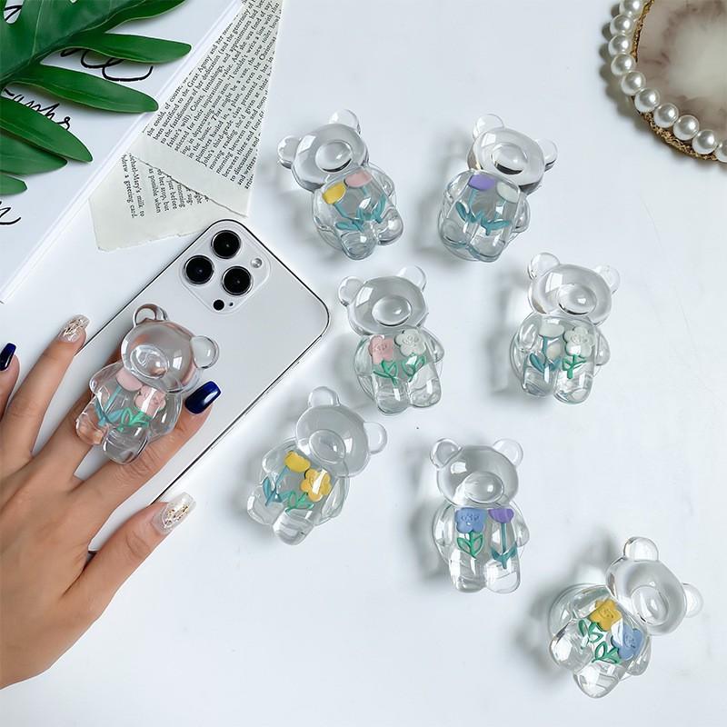 Creative Japanese Flower Transparent Bear Phone Airbag Bracket Korean Ins Desktop Stable Support Portable Telescopic