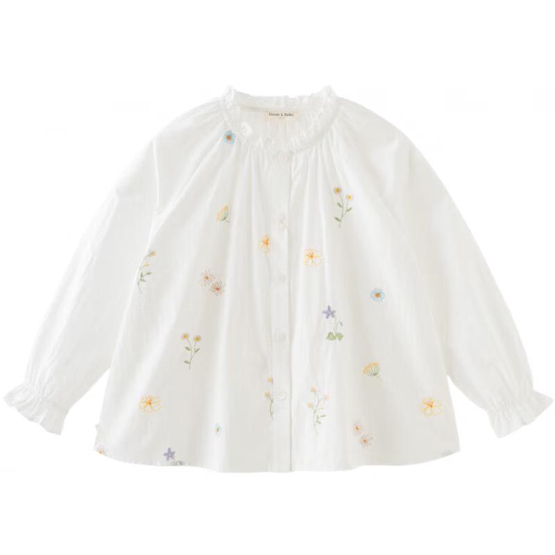 DAVE&BELLA Girls' Embroidered Long Sleeve Round Neck Blouse