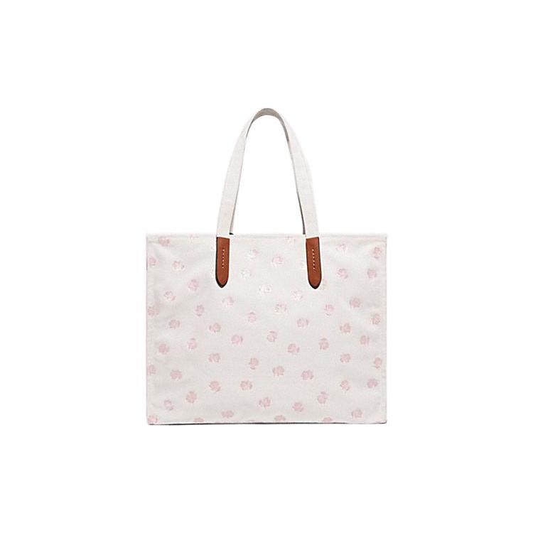 New COACH Recycled Canvas With Recycled Leather Canvas Bag, One Shoulder Handbag Large Women's White CF926-LHCAH