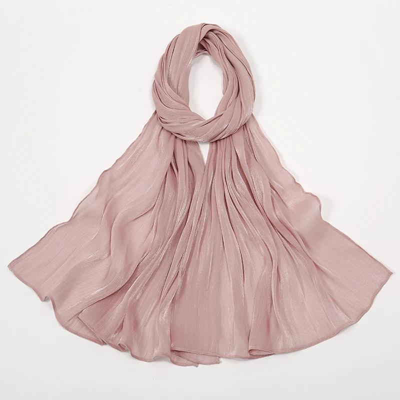 

Новейший шелковый гофрированный хиджаб шарф женский мерцающий платок простые мусульманские женские хиджабы Breathab исламский женский тюрбан плиссированный шарф Рамадан